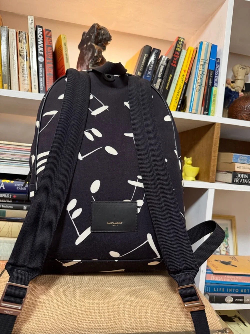 Saint Laurent Black Musical Note Canvas Backpack - Picture 3 of 10